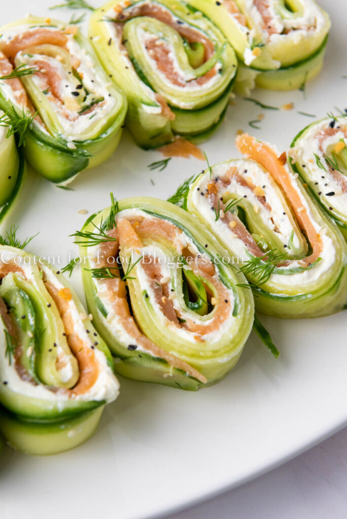 PLR Recipe - Everything Bagel Cucumber Rolls with Smoked Salmon