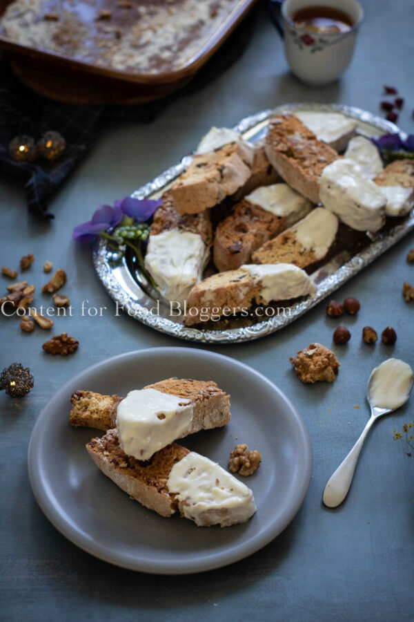 Exclusive Recipe - Double-Baked Cranberry Apricot Walnut Biscotti Dipped in White Chocolate