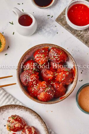Exclusive Recipe - Korean BBQ Meatballs with Spicy Mayo Dip