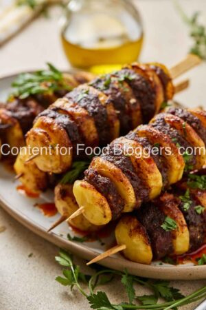 Exclusive Recipe - Potato Hasselback Skewers with Garlic Butter Dip